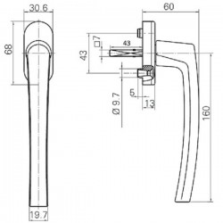 Roto Line Sürme Kolu 43 mm - Kol Boyu 160 mm  - Titan
