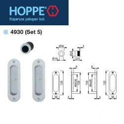 Hoppe Ahşap Kayar Sürgü Kapı Kulp Seti (Kilitsiz) - 4931-5 - F1 Gümüş Eloksal